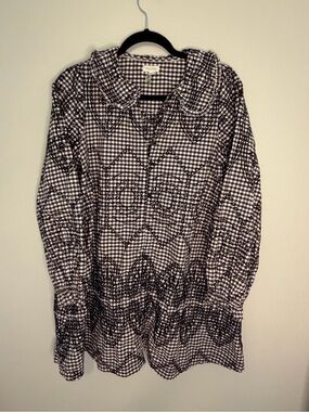 Pilcro Kiera Brown & White Gingham Embroidered long sleeve Shirt dress